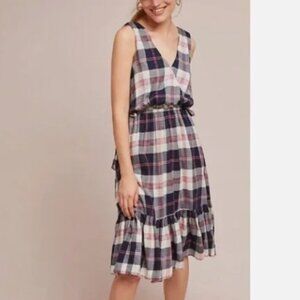 NWT Isabella Sinclair Plaid V-Neck Midi Dress Tie Waist Ruffle Women Size Small